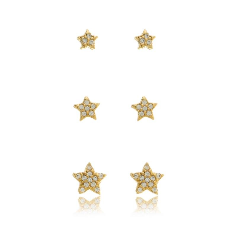 BRINCO TRIO DE ESTRELINHAS DE 4, 5 E 6MM COM ZIRCÔNIAS