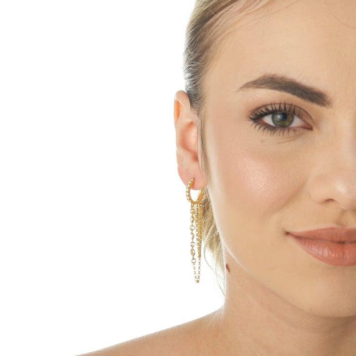 BRINCO 1,5CM COM ZIRCÔNIAS E DE CORRENTE E ZIRCÔNIAS TIFFANY PENDURADAS