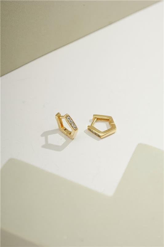 ARGOLA 1CM PENTÁGONO COM MICROZIRCÔNIAS 2MM