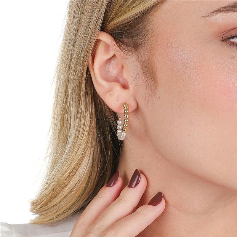 ARGOLA DE 2,5CM COM BOLINHAS E PEROLAS DE 4MM