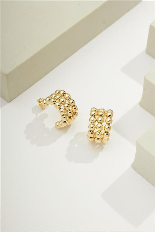 BRINCOS COM 3 FILEIRAS DE BOLINHAS 4 MM - BRB-01775