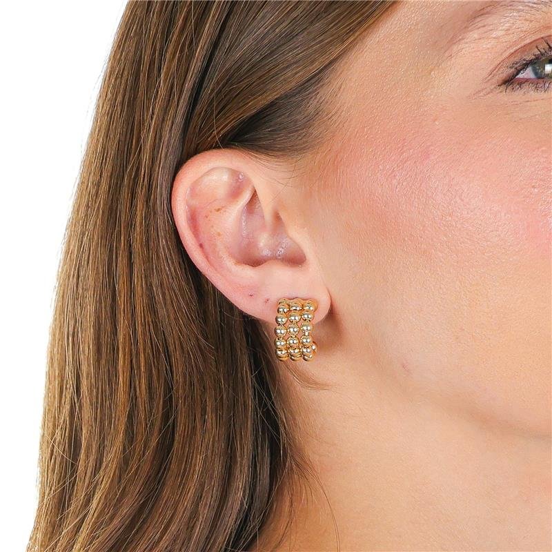 BRINCOS COM 3 FILEIRAS DE BOLINHAS 4 MM - BRB-01775