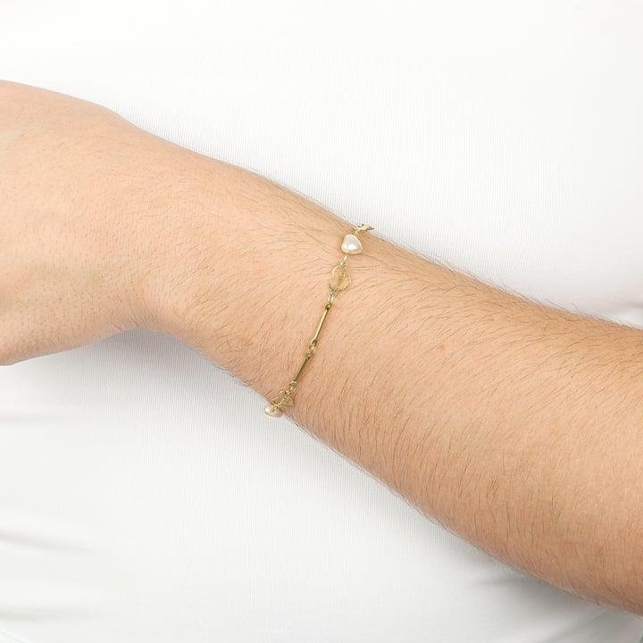 CORRENTE CORRENTE C/ PÉROLA CORAÇÃO E CORAÇÃO AMOR 6,3MM DE LARGURA X 3,8MM DE ESPESSURA