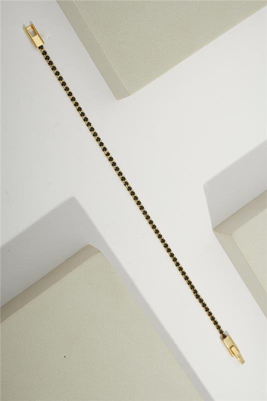 PULSEIRA RIVIERA COM ZIRCONIA PRETA E FECHO GAVETA 18 CM