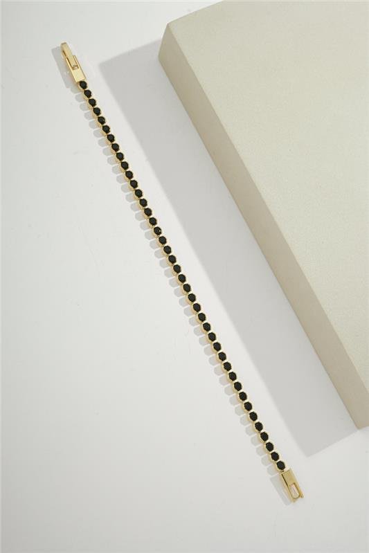 PULSEIRA RIVIERA ZIRCONIA 3.0MM PRETA FECHO GAVETA COM 18 CM