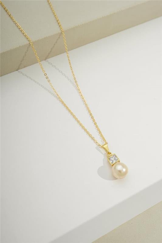 COLAR DE PÉROLA COM ZIRCÔNIA QUADRADA 5X5MM