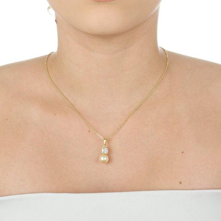 COLAR DE PÉROLA COM ZIRCÔNIA QUADRADA 5X5MM