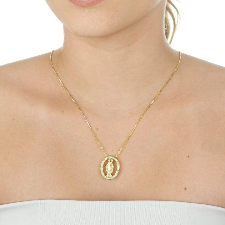 COLAR COM NOSSA SENHORA E MICROZIRCÔNIAS