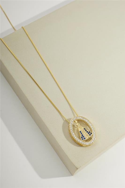 COLAR COM NOSSA SENHORA MANTO AZUL COM MICROZIRCÔNIAS