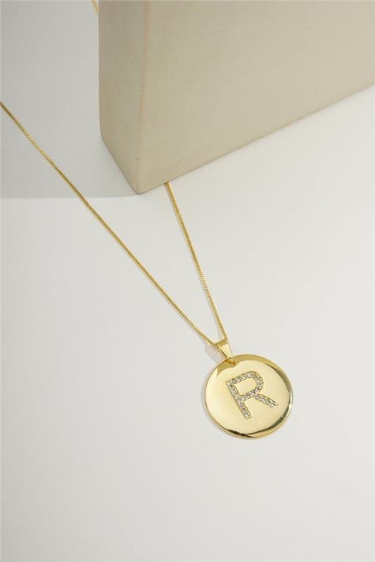 COLAR VENEZIANA COM 60 CM E PINGENTE REDONDO COM LETRA CRAVEJADA