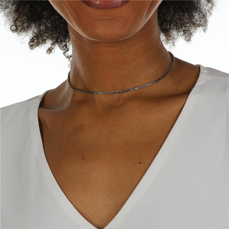 COLAR RIVIERA ZIRCONIA PRETA COM FECHO GAVETA 36 CM