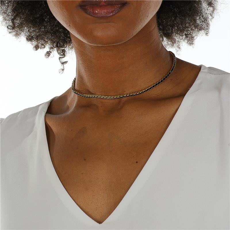 COLAR RIVIERA ZIRCONIA 3MM PRETA FECHO GAVETA COM 36 CM