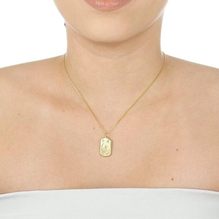 PINGENTE 2CM PLAQUINHA COM LUA E ESTRELA CRAVEJADAS