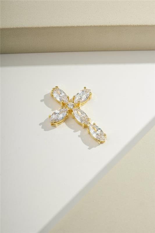 PINGENTE 3,5CM CRUZ DE PEDRAS OVAIS DE ZIRCÔNIA COM PEDRA COLORIDA