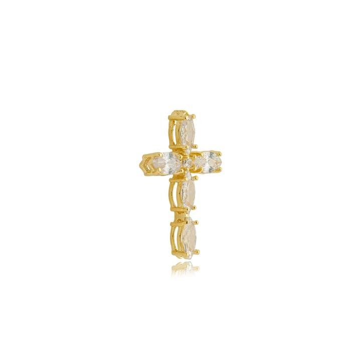 PINGENTE 3,5CM CRUZ DE PEDRAS OVAIS DE ZIRCÔNIA COM PEDRA COLORIDA