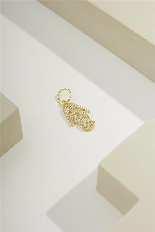 PINGENTE 2CM MÃO DE FÁTIMA CRAVEJADA E COM OLHO GREGO