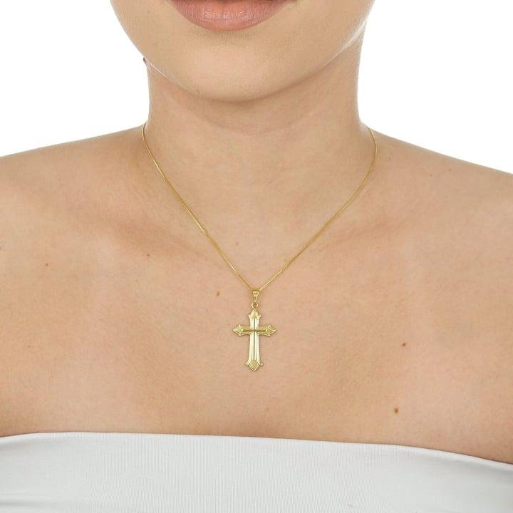 PINGENTE DE 3,2CM CRUZ RETICULADA COM CRUZ LISA NO CENTRO