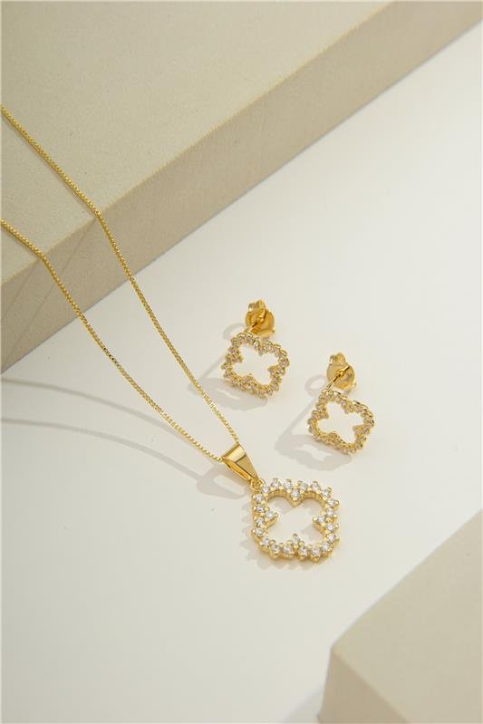 CONJUNTO DELICADO TREVO COM MICROZIRCÔNIAS