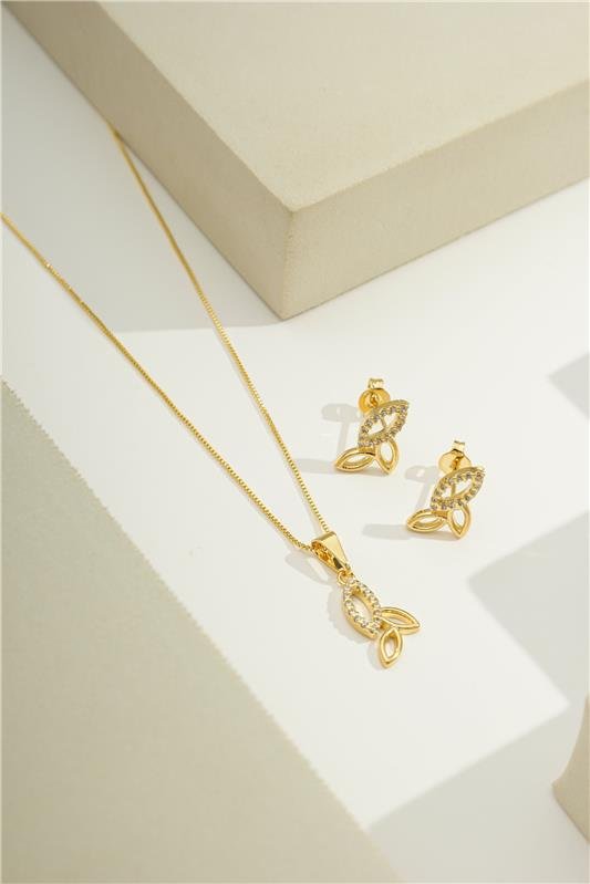 CONJUNTO DELICADO DE FOLHINHAS COM MICROZIRCÔNIAS