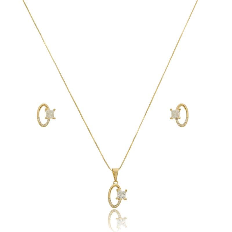 CONJUNTO DELICADO OVAL COM MICROZIRCÔNIAS E CARRE 4X4