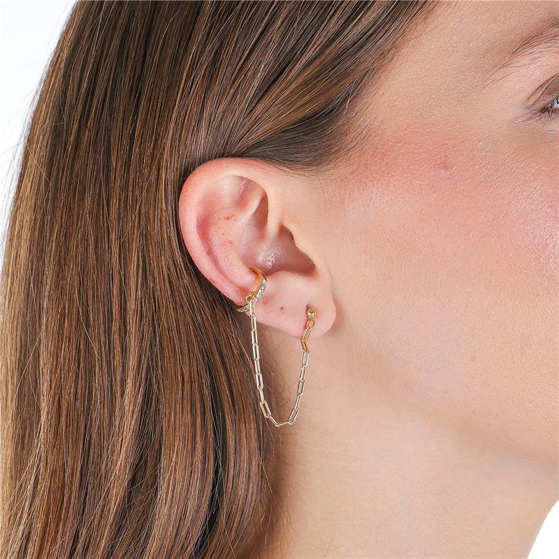 BRINCO 9,5CM COM FAKEPIERCING COM ZIRCÔNIAS E CORRENTE DE ELO