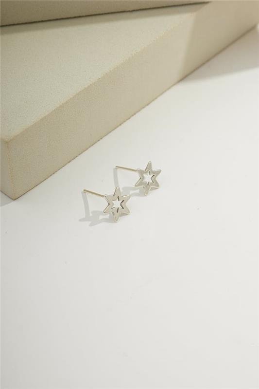 BRINCO ESTRELA 6 PONTAS A LASER EM PRATA 925 - 023-00025