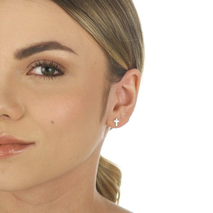 BRINCO CRUZ PEQUENA A LASER EM PRATA 925 - 023-00043