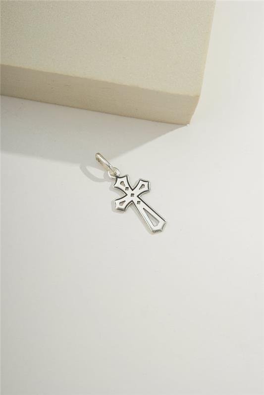 PINGENTE DE CRUZ COM RISCOS NAS LATERAIS A LASER EM PRATA 925 - 023-00110