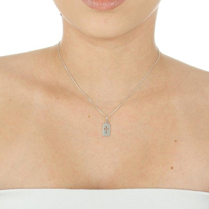 PINGENTE PLACA COM CRUZ CENTRAL A LASER EM PRATA 925 - 023-00130