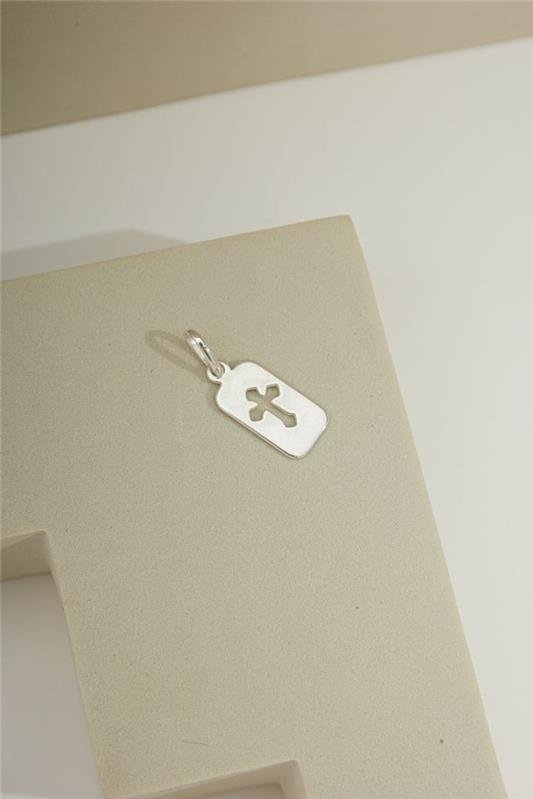 PINGENTE PLACA COM CRUZ CENTRAL A LASER EM PRATA 925 - 023-00130