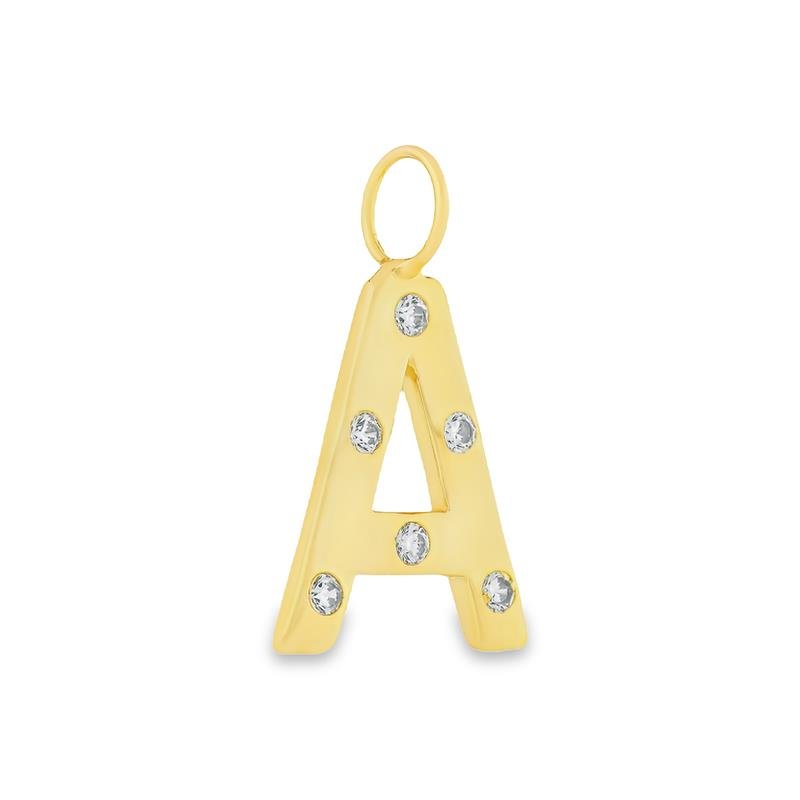 PINGENTE 1,7CM LETRA COM ZIRCÔNIAS CRAVEJADAS